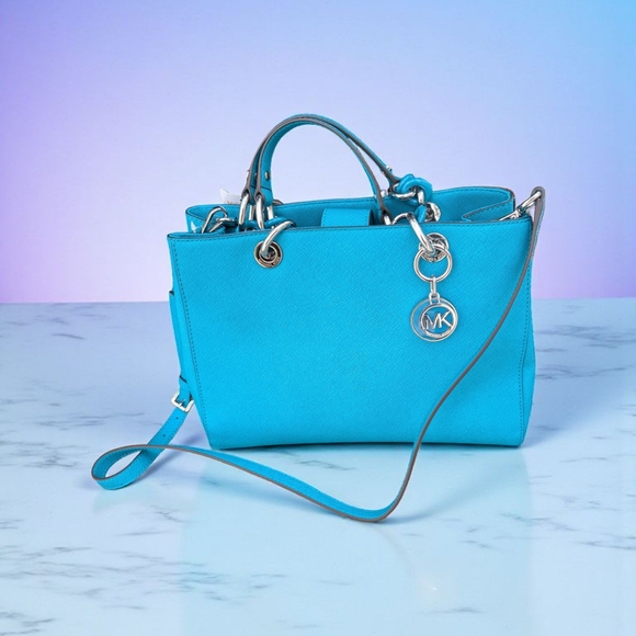 Michael Kors Cynthia Saffiano Leather Satchel  Title Blue (New) - Picture 1 of 11
